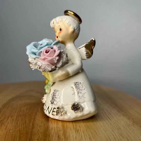 Vintage Geo Z Lefton June Birthday Angel Figurine Rose Pearl #489 JAPAN READ - Picture 8 of 12